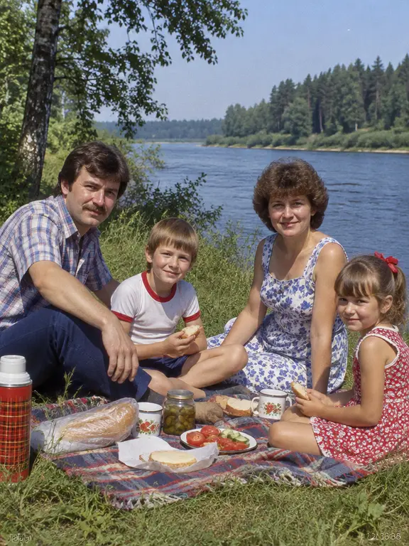 Семейный пикник, блики плёнки убраны