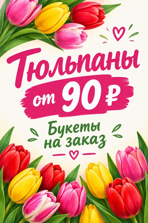 Штендер цветочного магазина с тюльпанами