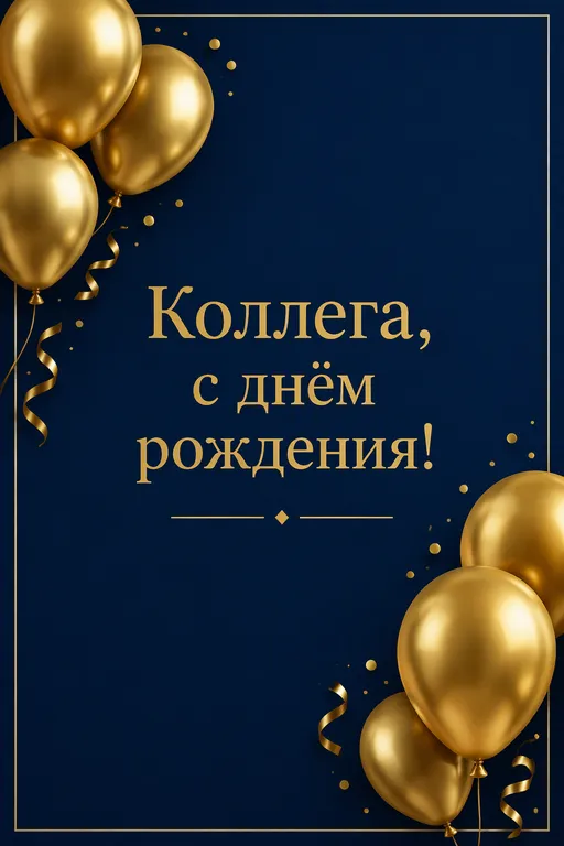 Деловая открытка коллеге с золотыми шарами