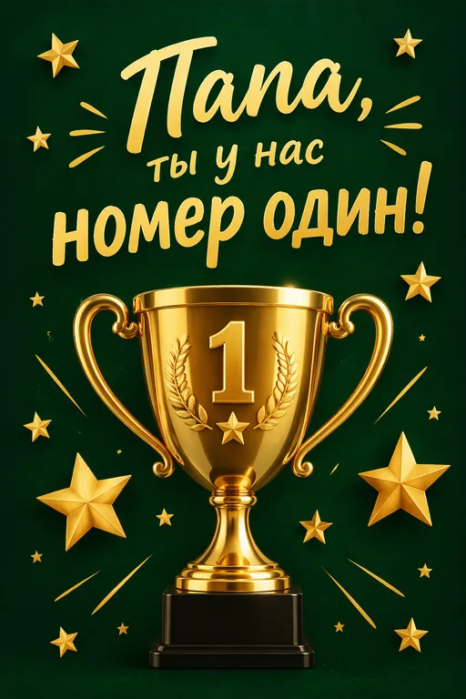 Открытка папе с кубком и звёздами