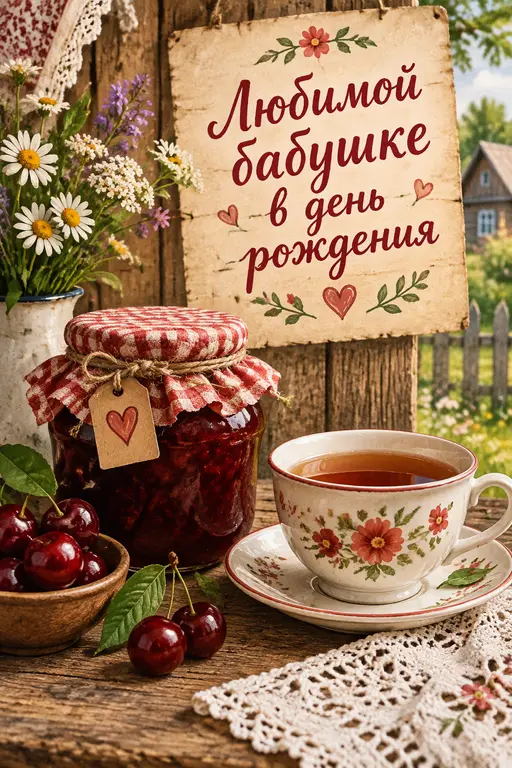 Открытка бабушке с вишнёвым вареньем