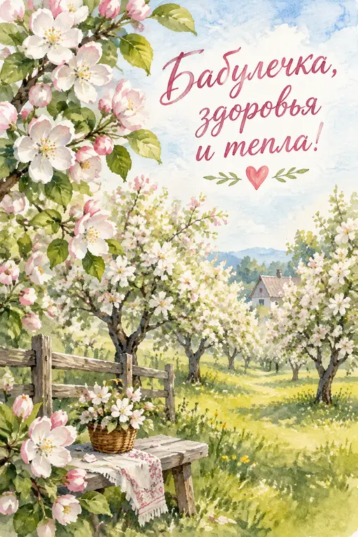 Открытка бабушке с цветущим садом