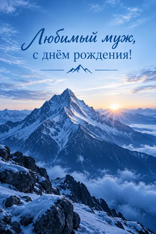Открытка мужу с горами на рассвете