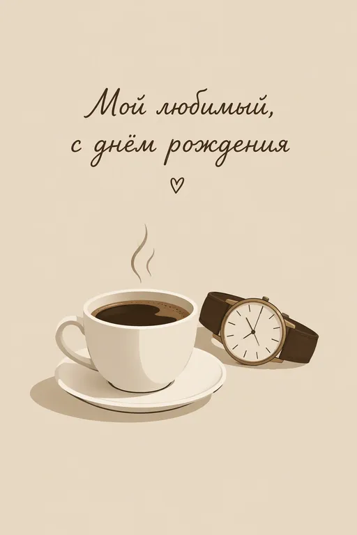 Минималистичная открытка мужу с кофе