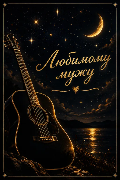 Открытка мужу с гитарой и звёздами