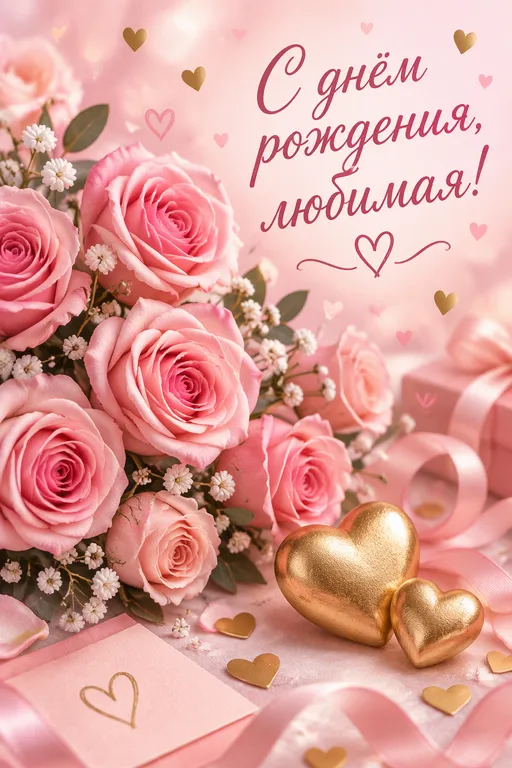 Романтичная открытка жене с розами