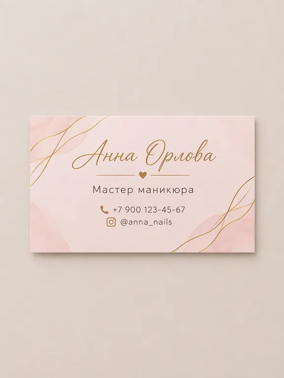 Визитка мастера маникюра в розовых тонах