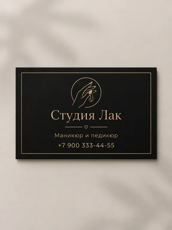 Визитка студии маникюра в чёрном и золоте
