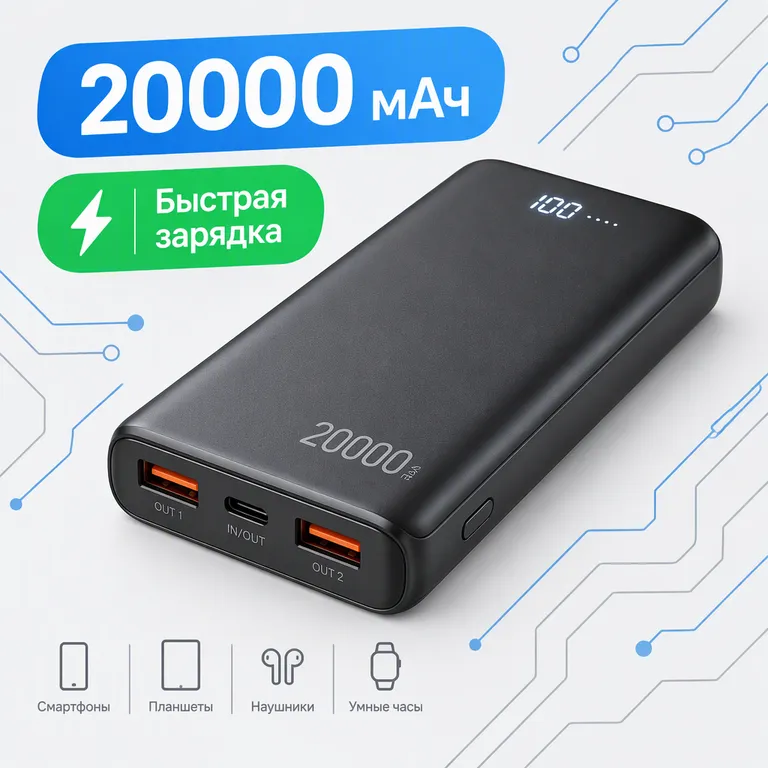 Повербанк с плашками мощности