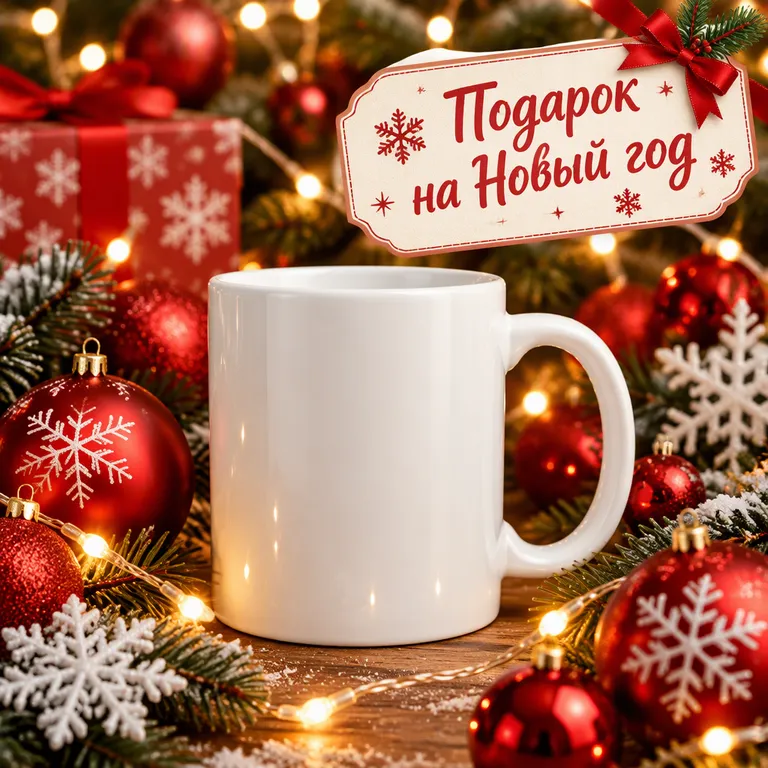 Кружка среди ёлочных шаров