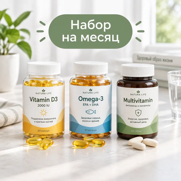 Набор витаминов на светлом столе