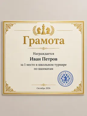 Грамота с золотой рамкой и печатью