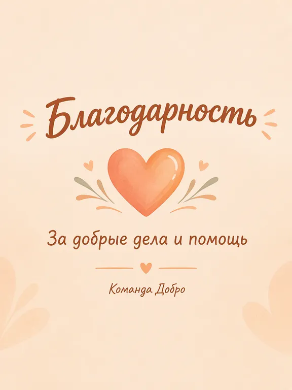 Благодарность волонтёру в тёплых тонах