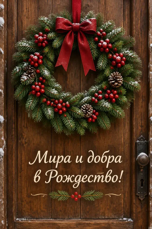 Открытка с венком из еловых веток