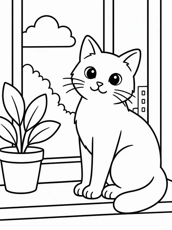 Раскраска из фото кота на подоконнике