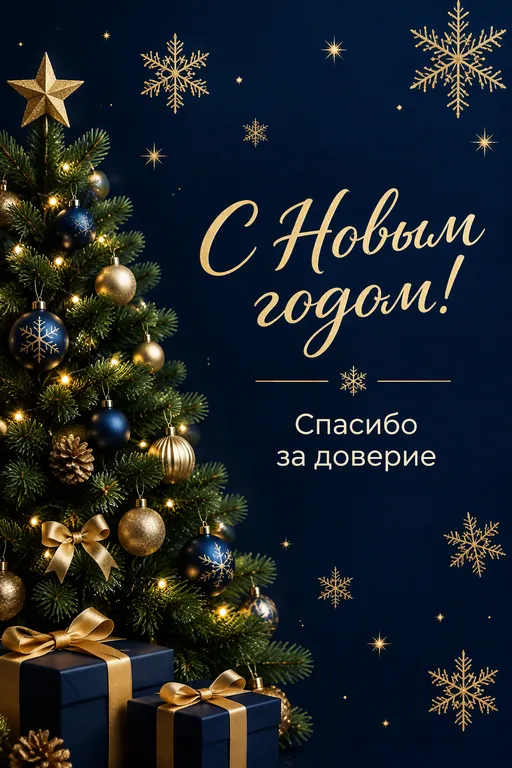 Деловая открытка с золотыми снежинками