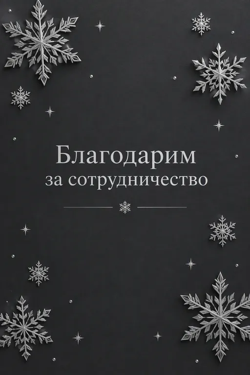 Открытка для партнёров с серебряными снежинками