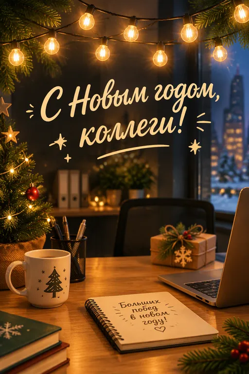 Открытка для команды с гирляндой