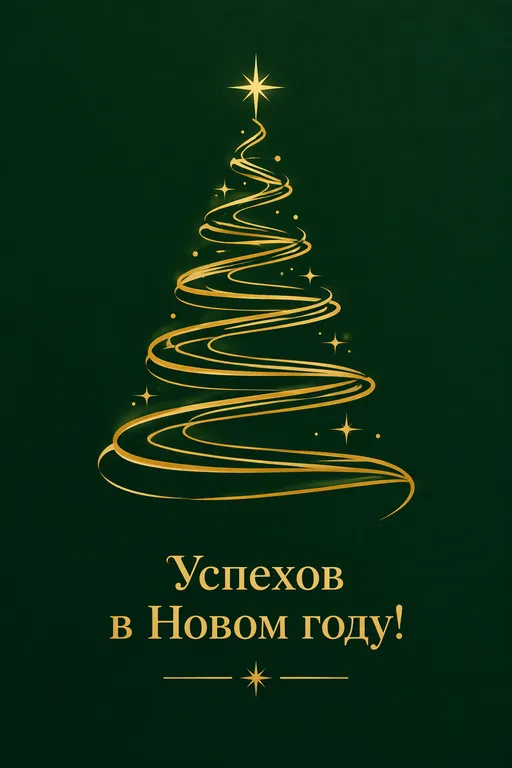 Открытка с золотой ёлкой на тёмно-зелёном фоне