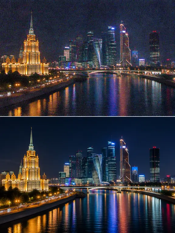 До и после: шум на ночном фото убран
