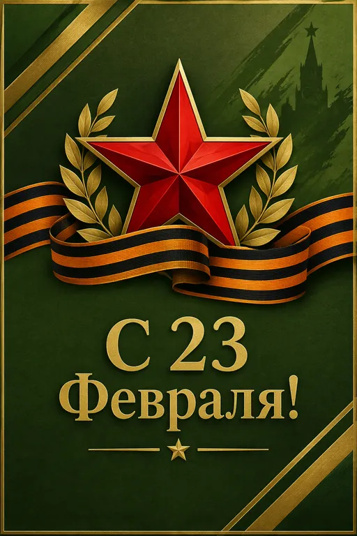 Строгая открытка на 23 Февраля со звездой