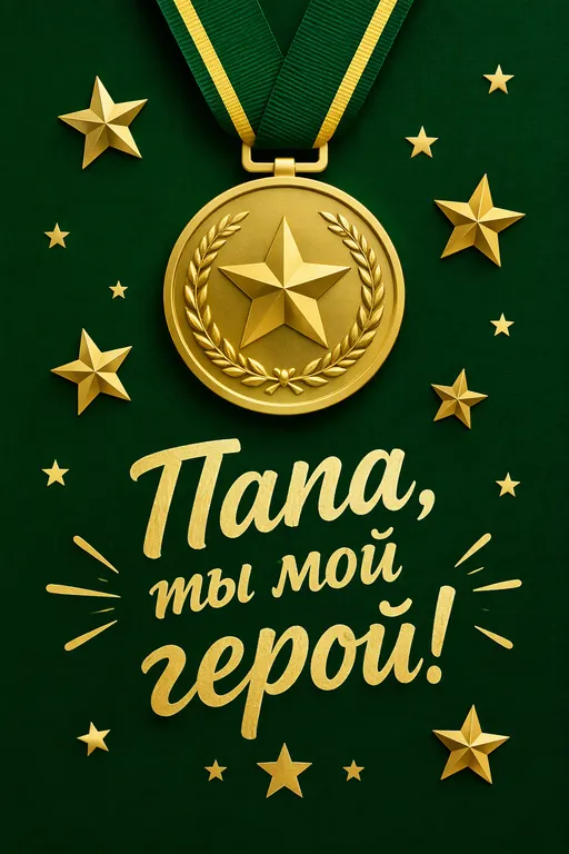 Открытка папе на 23 Февраля с медалью
