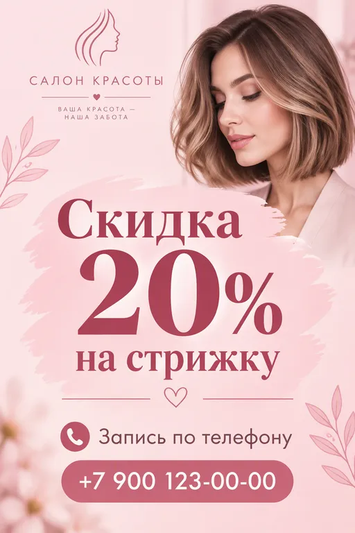 Флаер салона красоты в розовых тонах