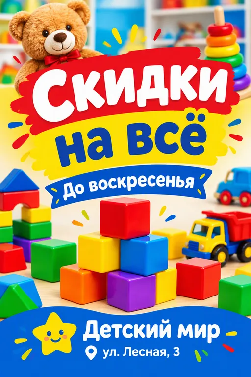 Флаер магазина игрушек с кубиками