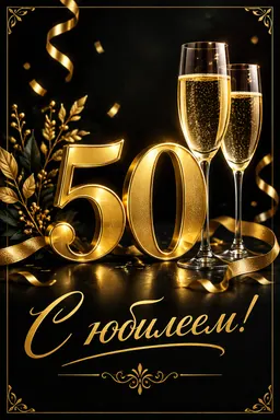Торжественная открытка с золотой цифрой 50