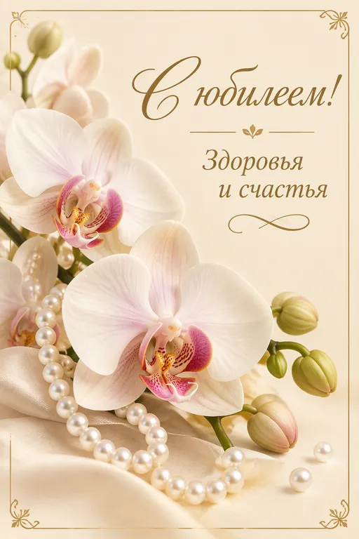 Открытка на юбилей женщине с орхидеей