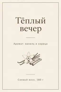 Этикетка для ванильной свечи в кремовых тонах