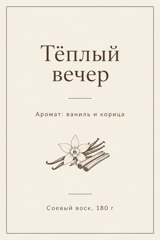 Этикетка для ванильной свечи в кремовых тонах