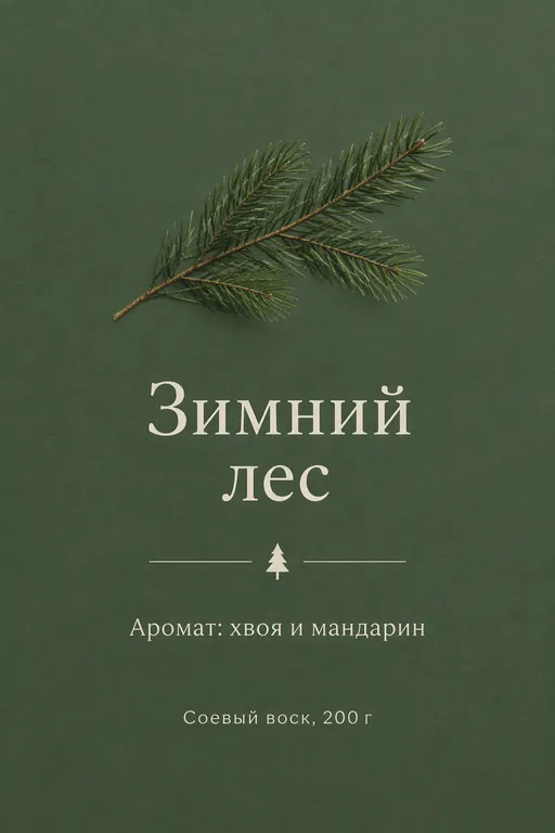 Этикетка для хвойной свечи с веткой ели