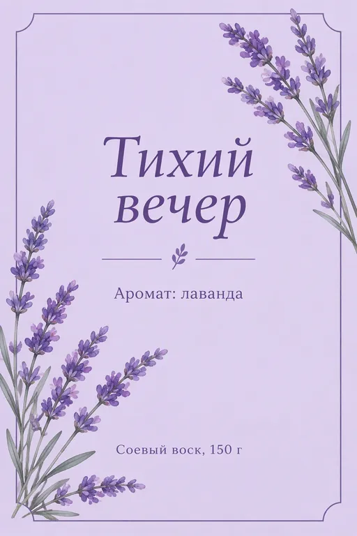 Этикетка для лавандовой свечи в сиреневом
