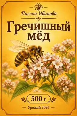 Этикетка для гречишного мёда с пчелой