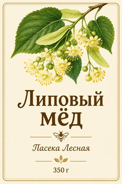 Этикетка для липового мёда со светлым фоном