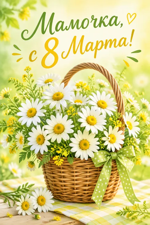Открытка маме на 8 Марта с ромашками