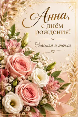 Именная открытка Анне с цветами и блёстками