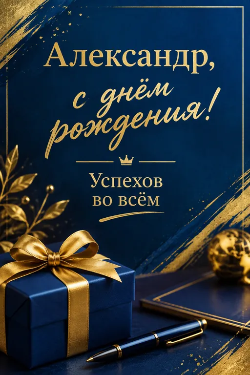 Именная открытка Александру в синих тонах