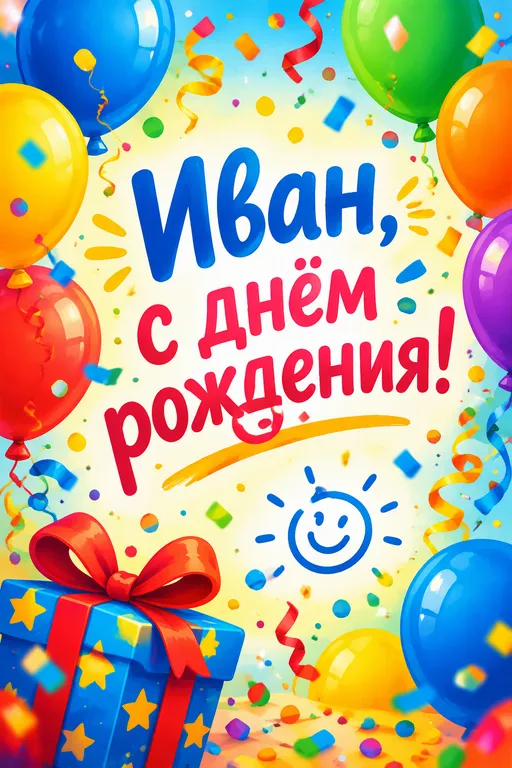 Именная открытка Ивану с шарами