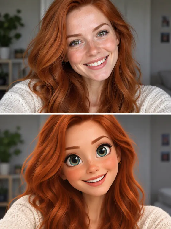 До и после: фото женщины и 3D-мультяшный портрет