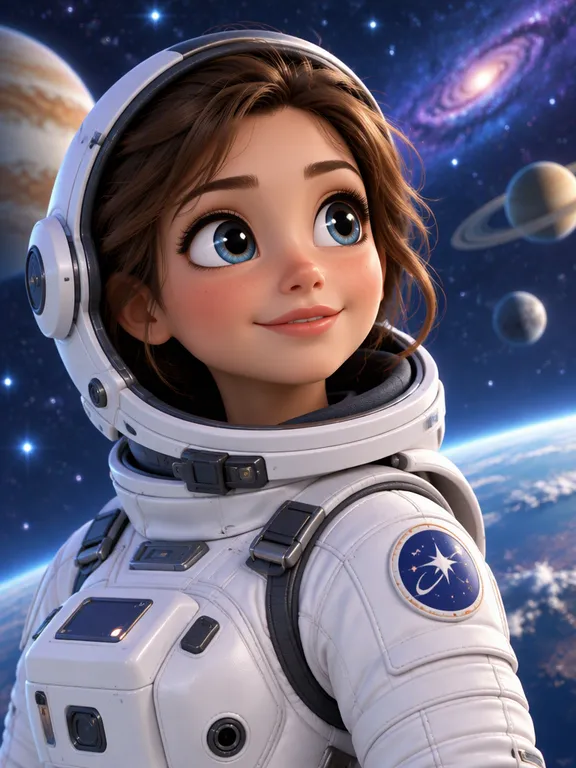 3D-мультяшная героиня в космическом костюме
