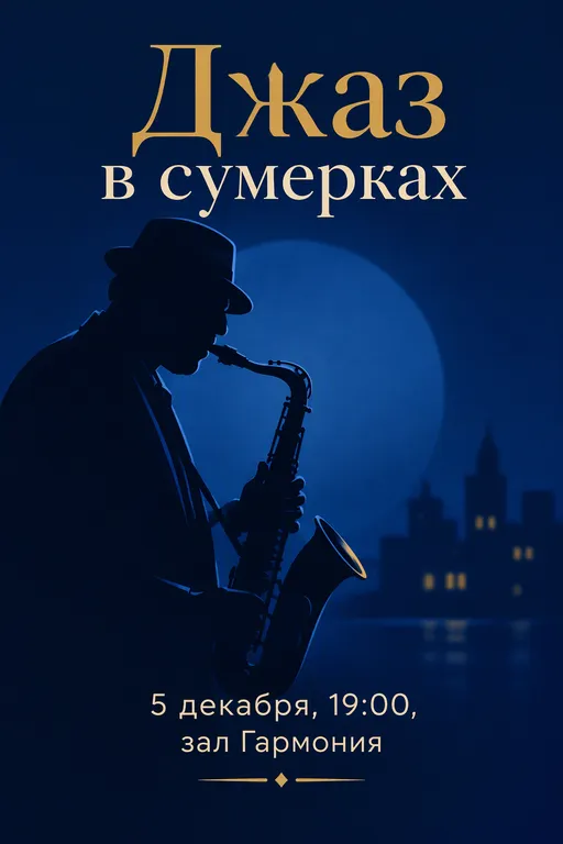 Афиша джазового вечера на синем фоне