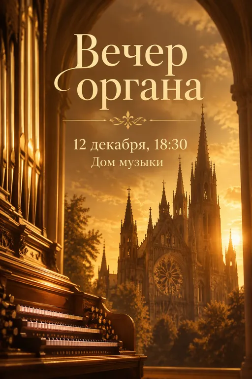 Афиша органного концерта в тёплых тонах