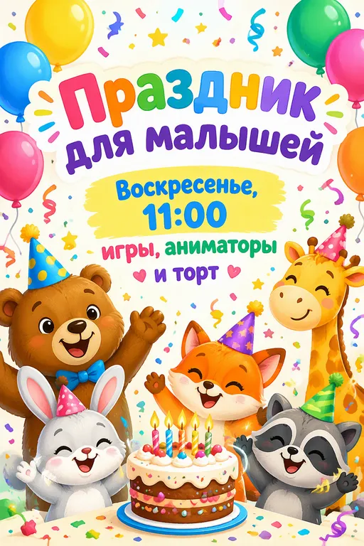 Афиша детского праздника с шариками