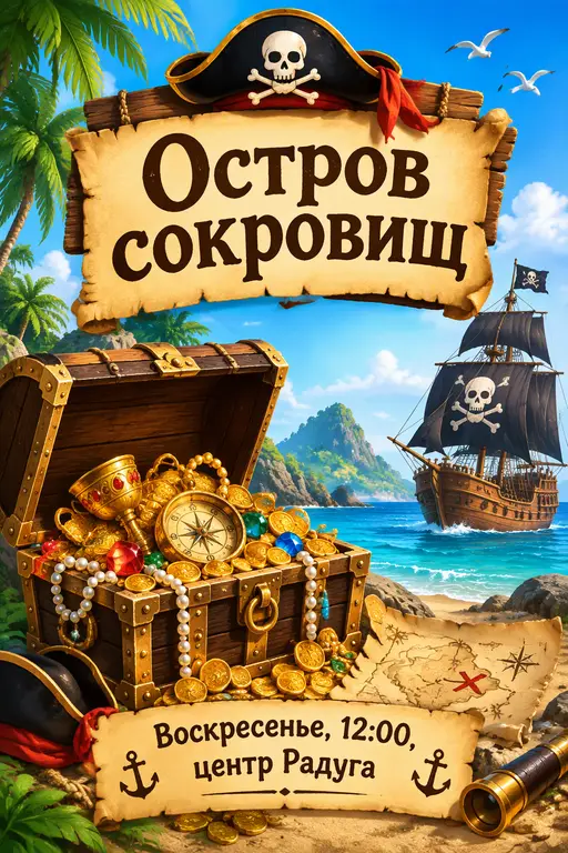 Афиша праздника в пиратском стиле