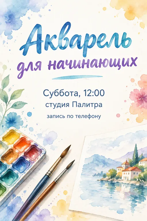 Афиша мастер-класса по акварели