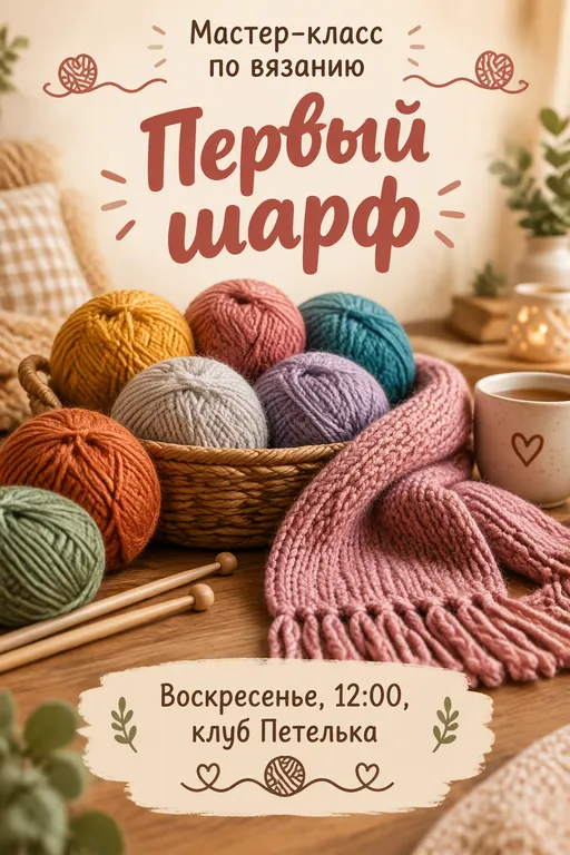 Афиша мастер-класса по вязанию
