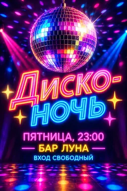 Афиша вечеринки в стиле диско