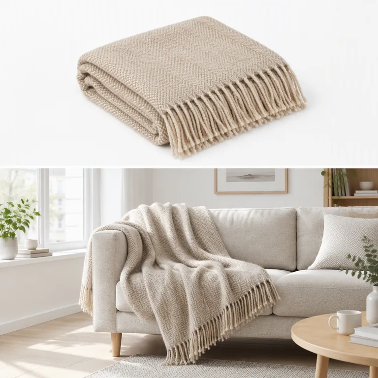 До и после: плед на диване в гостиной